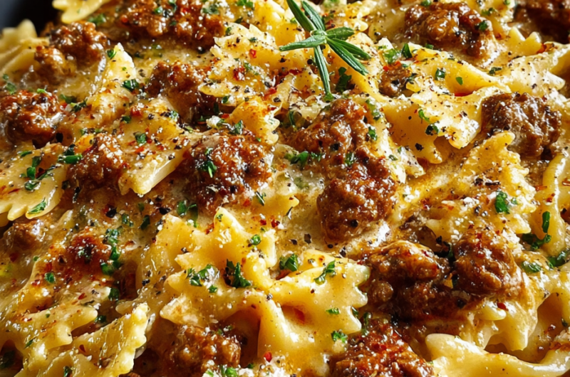 Cajun Cream Cheese Alfredo Bowties With Spiced Ground Beef