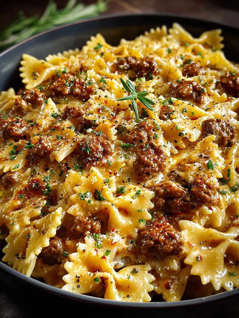 Cajun Cream Cheese Alfredo Bowties With Spiced Ground Bee…