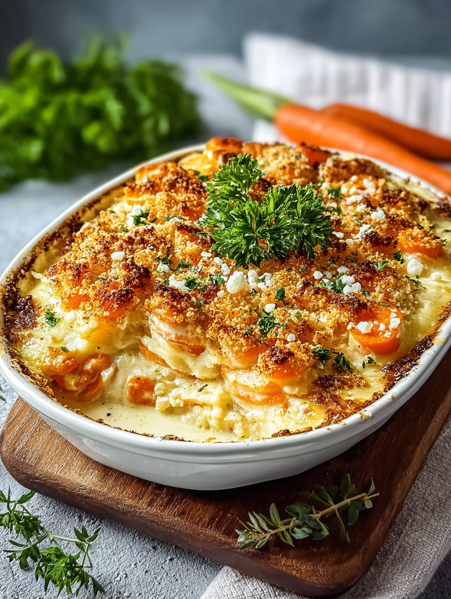 Irresistible Carrots Au Gratin With a Spicy Crunch Topping preparation