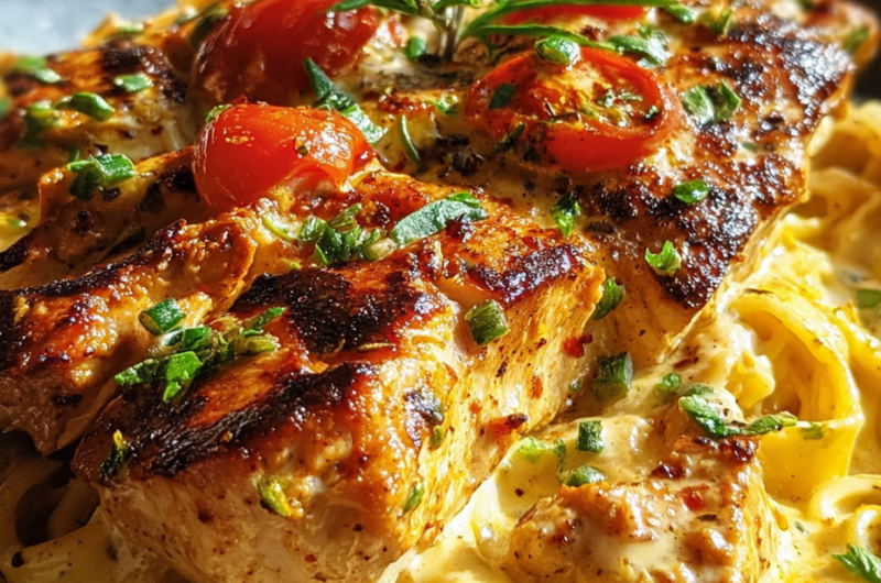 One Pot Spicy Cajun Chicken Alfredo Skillet