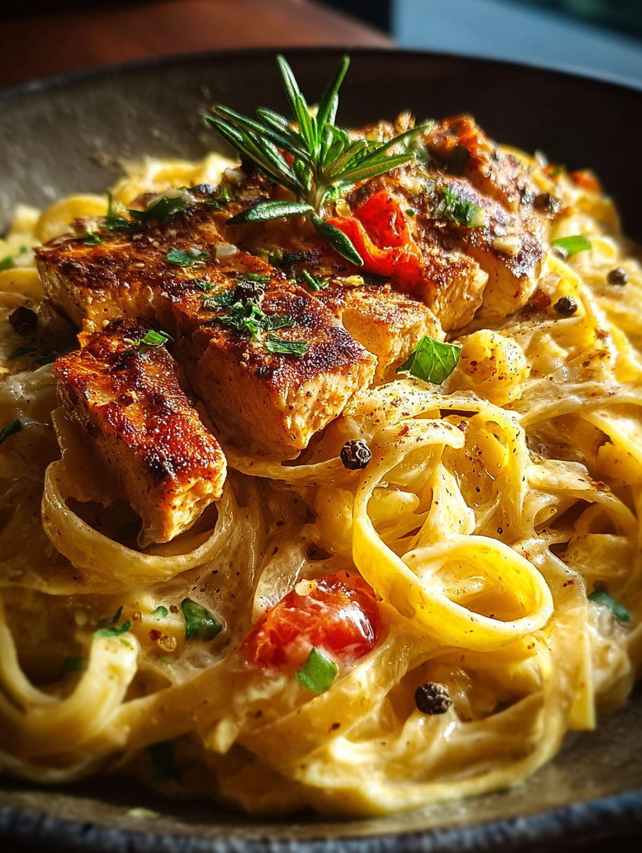 One Pot Spicy Cajun Chicken Alfredo Skillet preparation
