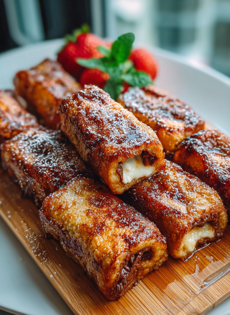 Sweet Nutella Stuffed French Toast Roll Ups