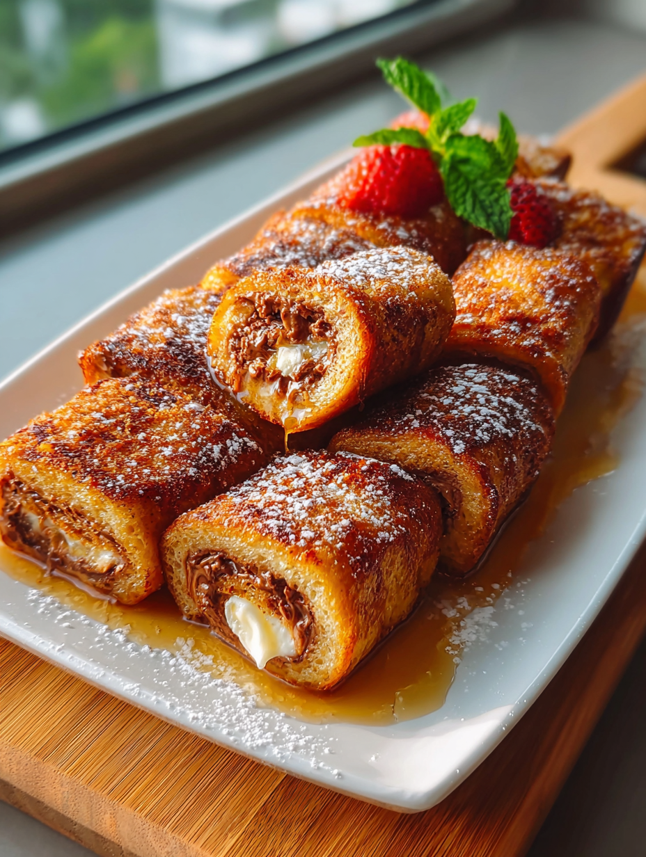 Sweet Nutella Stuffed French Toast Roll Ups preparation