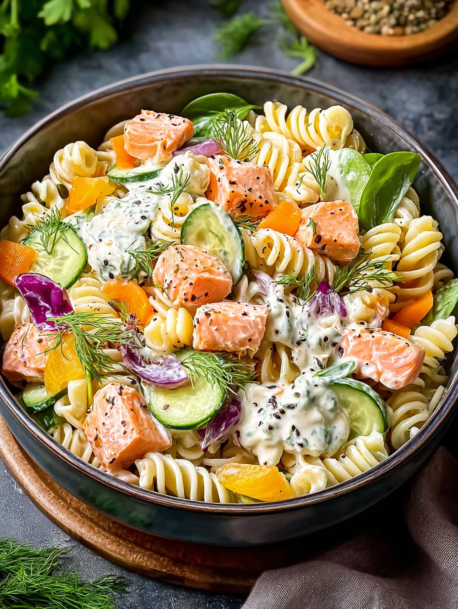 Zesty Salmon Pasta Salad Perfect for Quick Weeknight Dinners preparation