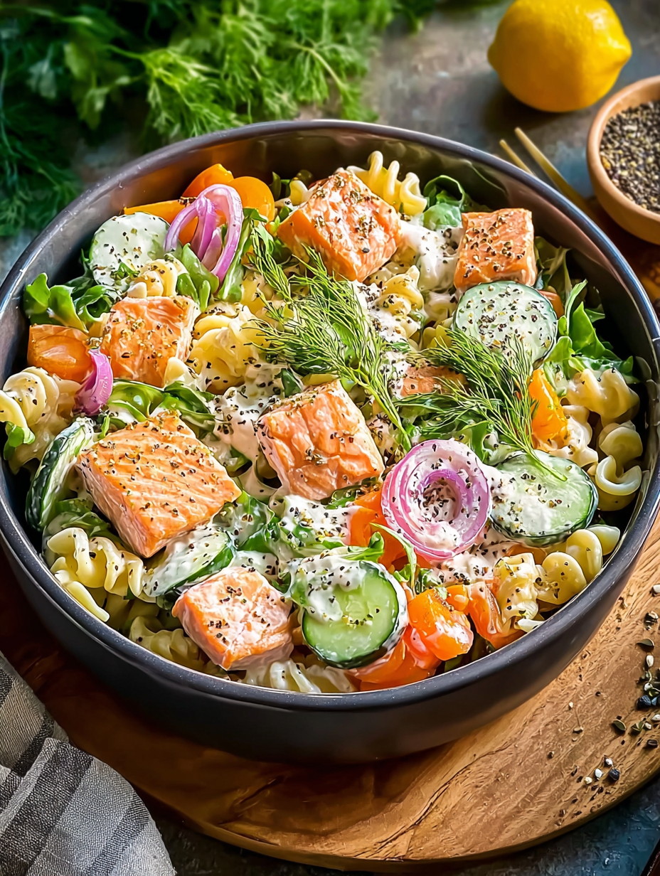 Zesty Salmon Pasta Salad Perfect for Quick Weeknight Dinn…