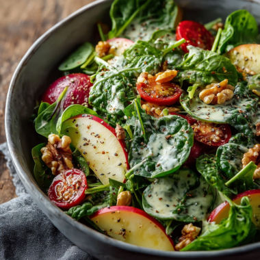 Apple Walnut Spinach Salad With Avocado Dressing