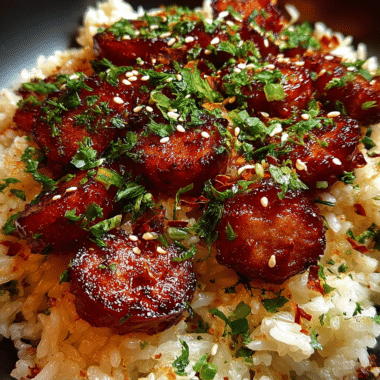 Sticky Smoky Garlic Butter Parmesan Sausage Rice
